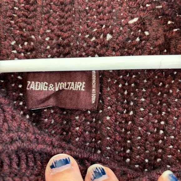 Zadig & Voltaire White Buttons Ribbed Sweater Coleen Maroon XS Fits like Medium - Picture 10 of 11